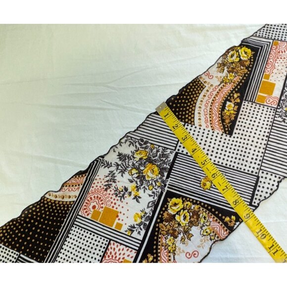 Vintage 60s Floral Scarf Geometric Scarf Black White Brown Retro Patchwork - Picture 5 of 7